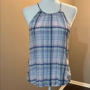 Cloth & Stone Blue and Pink Plaid Tank Top
